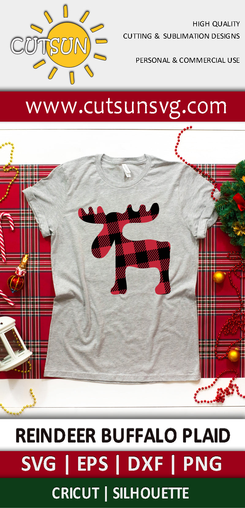 Reindeer Buffalo Plaid SVG