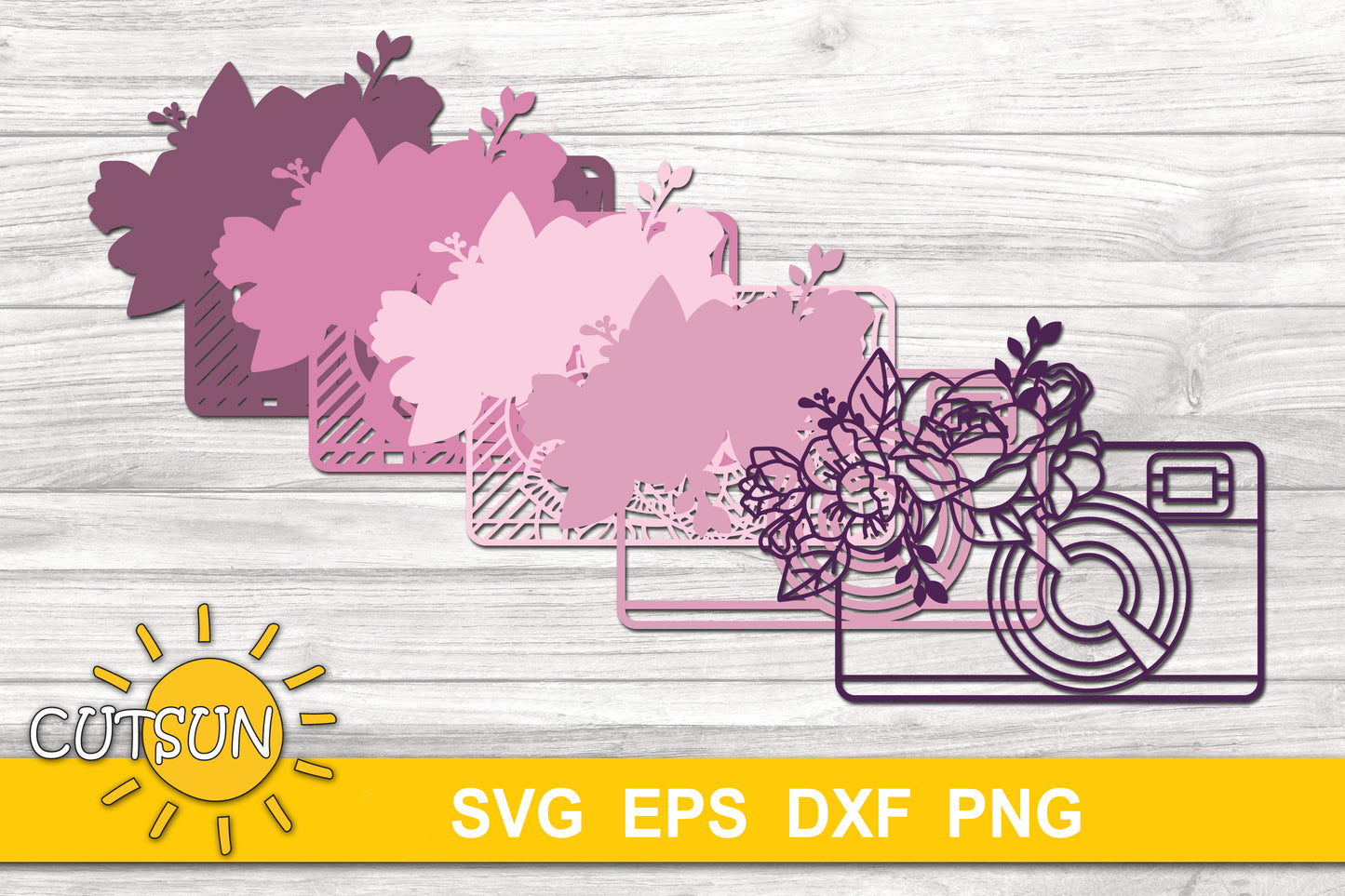 3D layered Floral Retro camera SVG