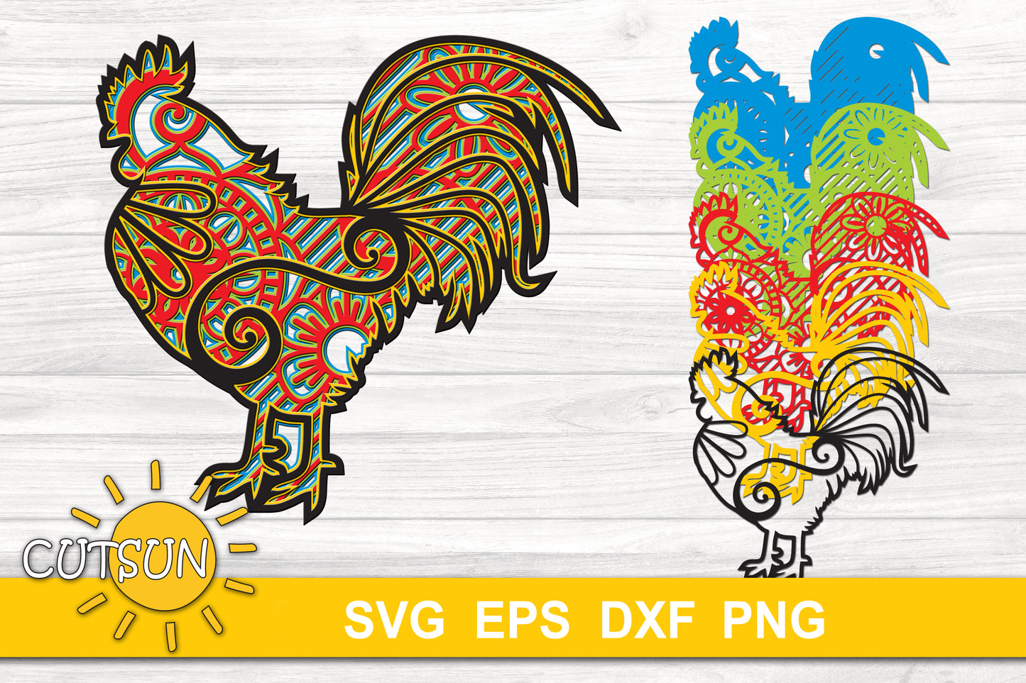 3D Layered Rooster SVG