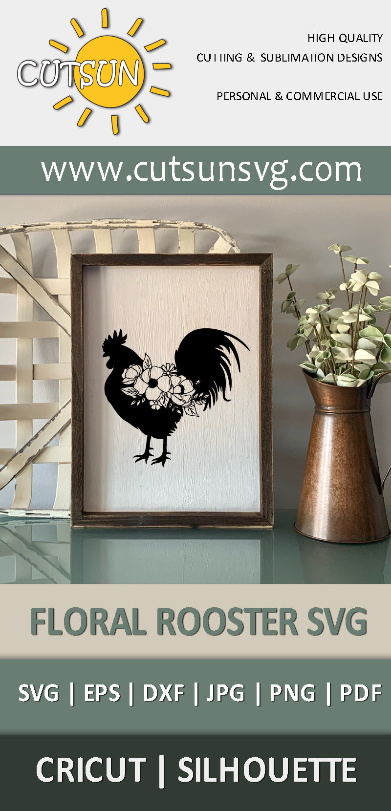 Floral Rooster SVG