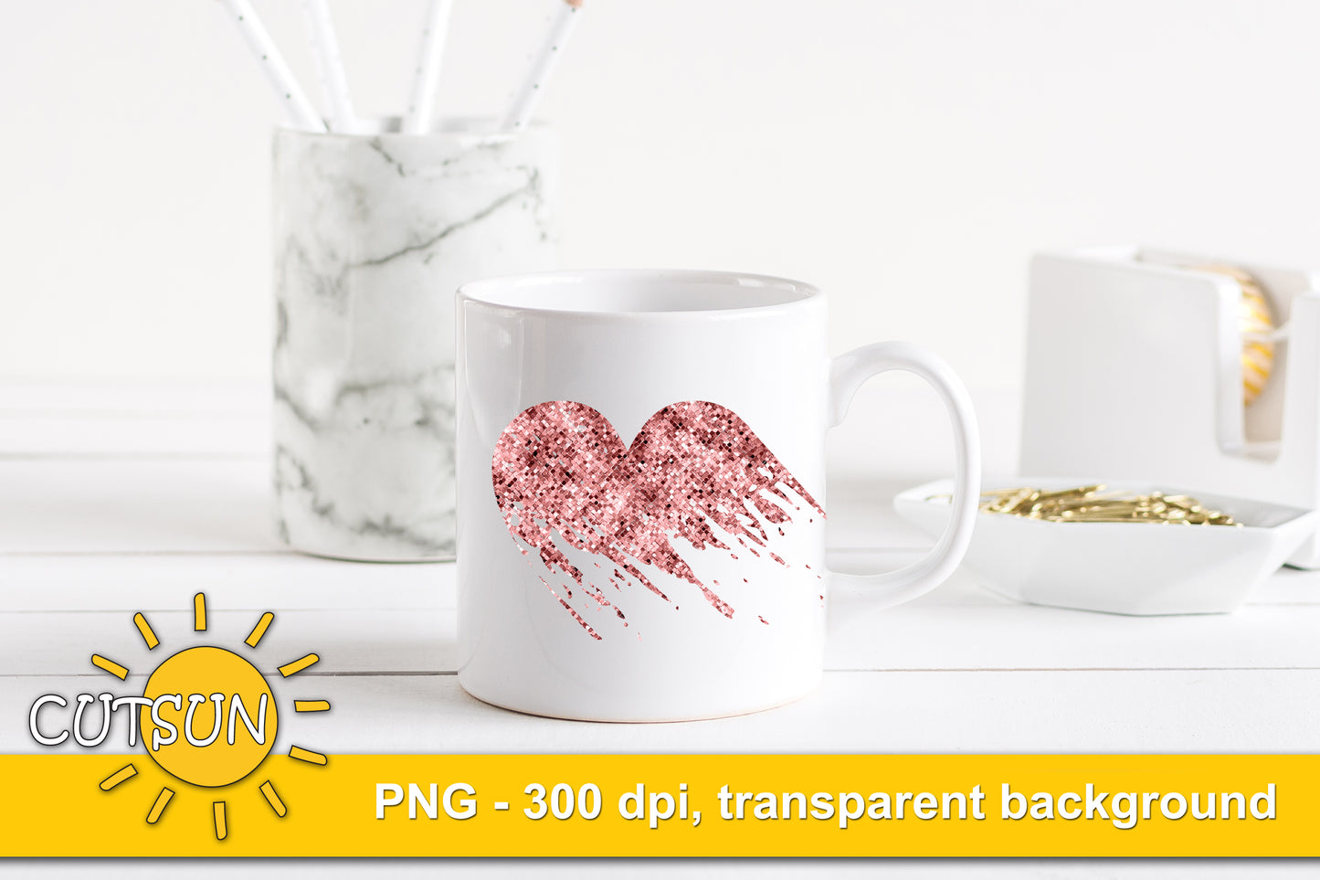 Rose Gold distressed heart sublimation design