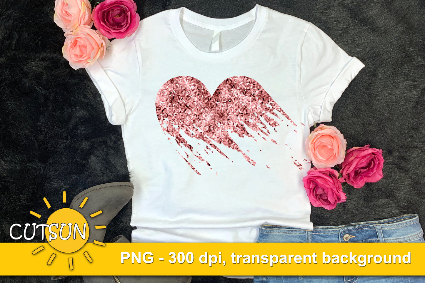 Rose Gold distressed heart sublimation design