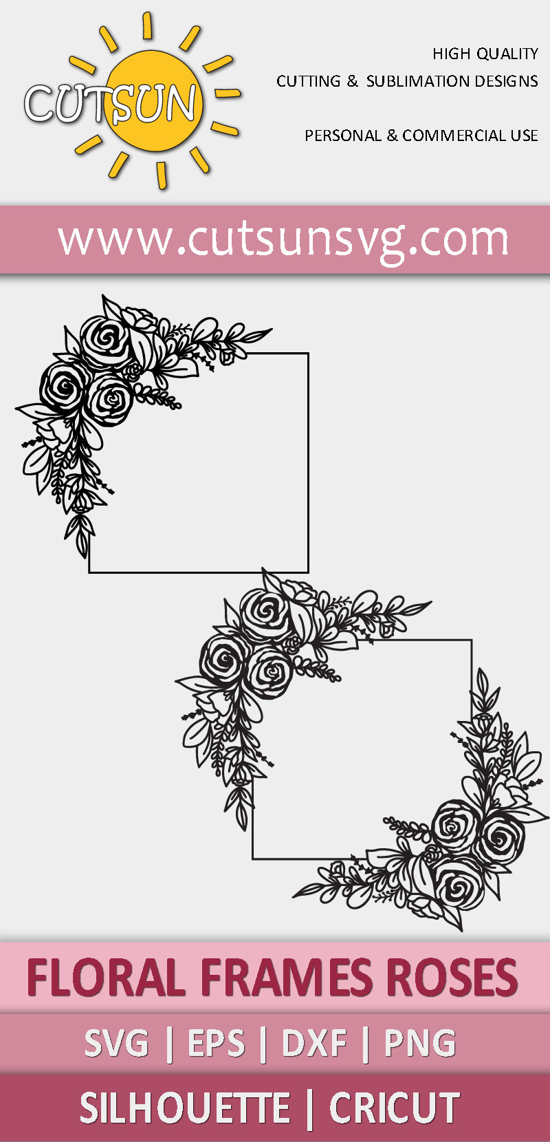 Square floral frame with roses