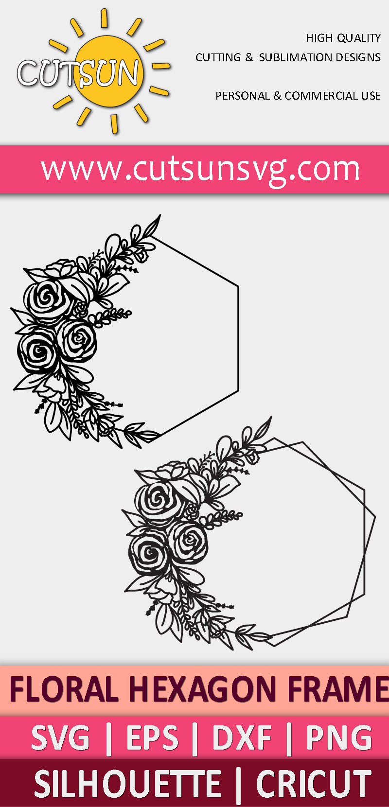 Floral Hexagon frame svg