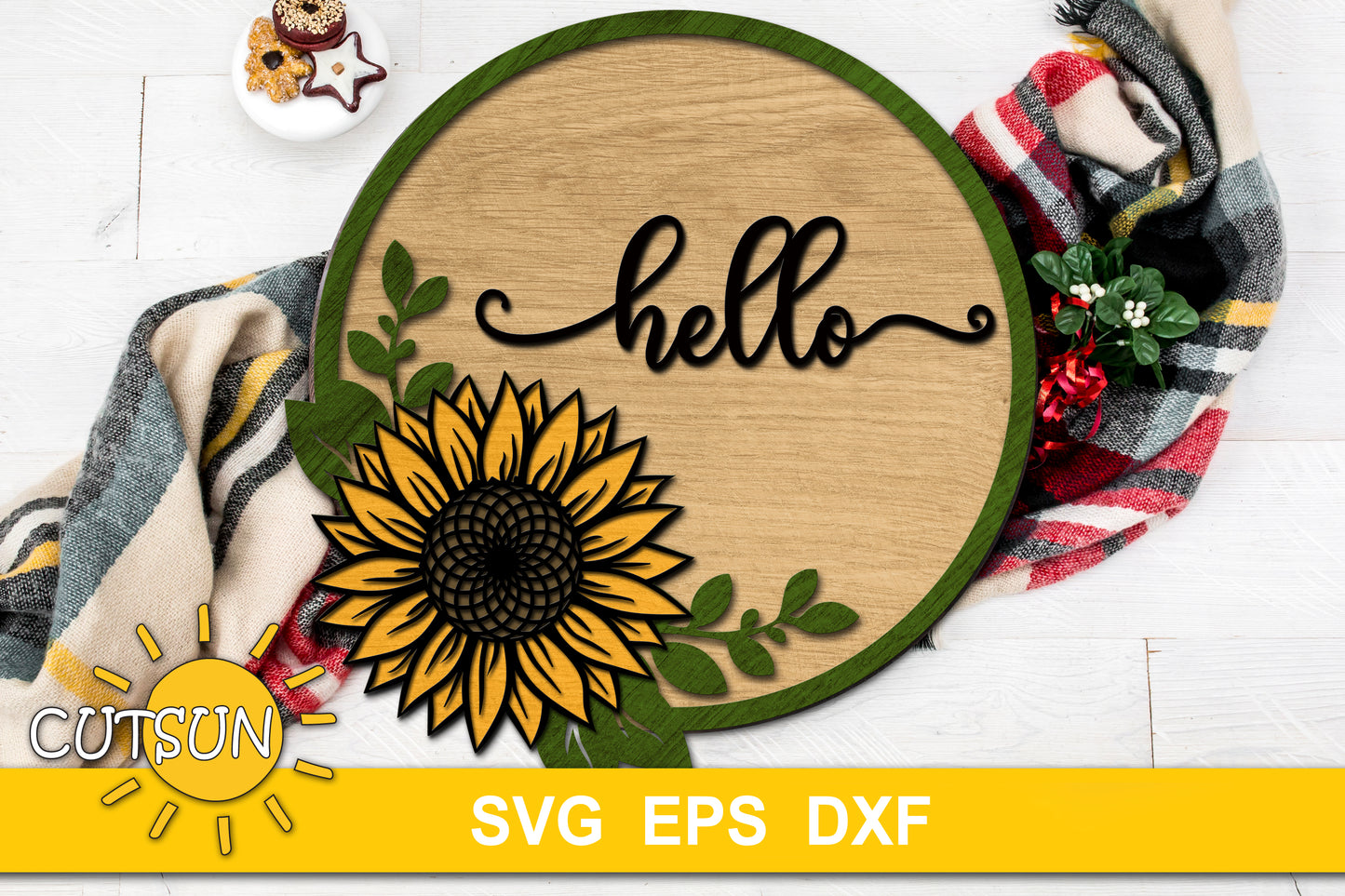 Round Sunflower Porch Sign SVG