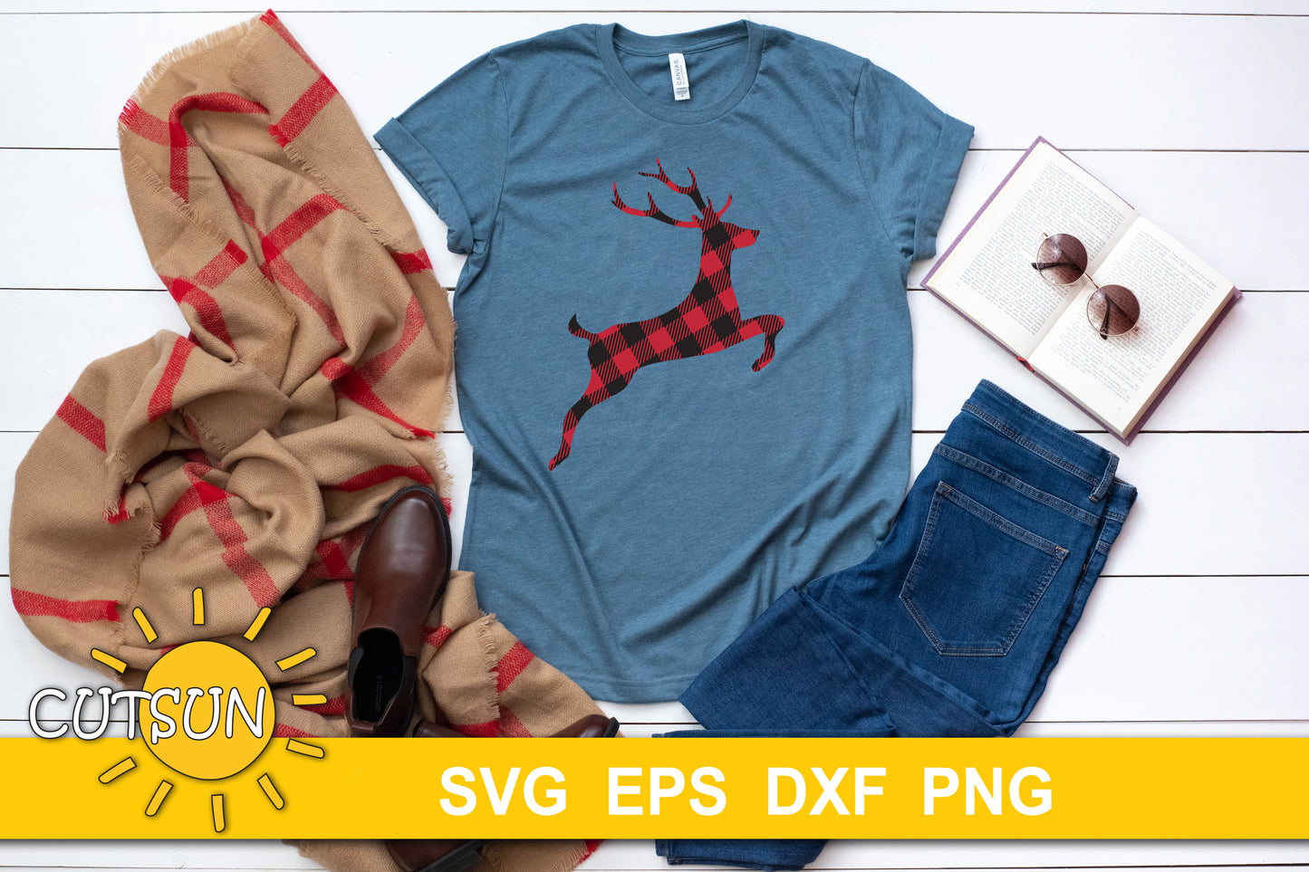Running Reindeer Buffalo Plaid SVG | Deer Buffalo plaid SVG