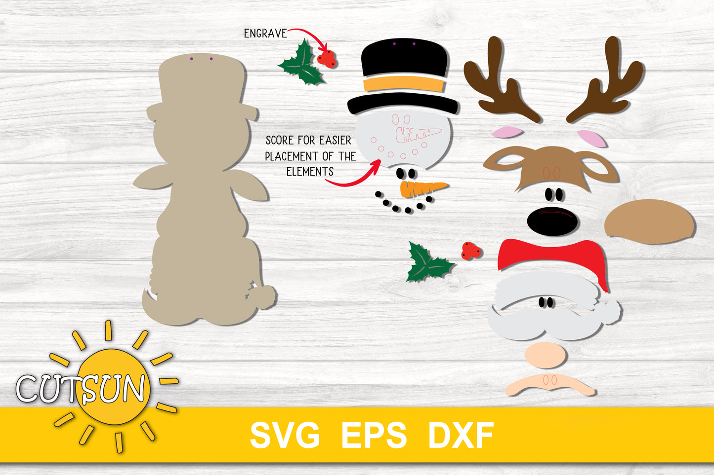 Santa, Deer, Snowman door hanger SVG