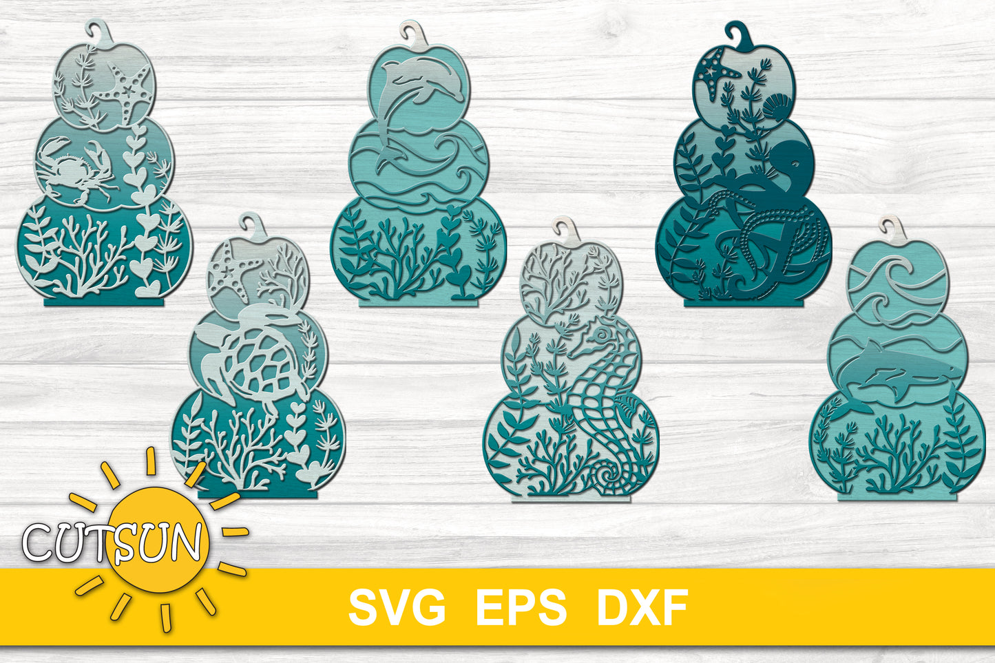 Sea creatures Stacked standing pumpkins fall decor SVG