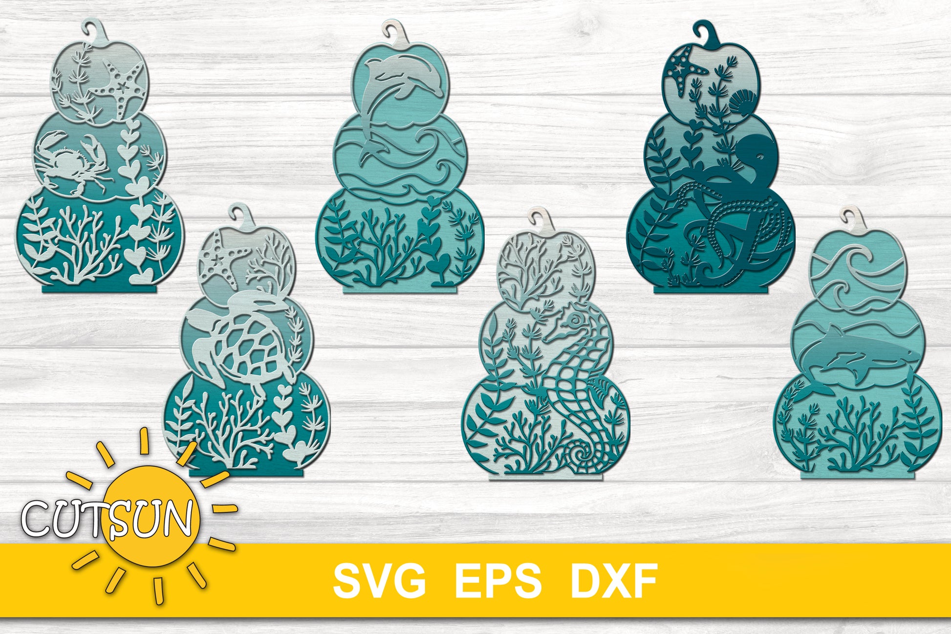 Sea creatures Stacked standing pumpkins fall decor SVG
