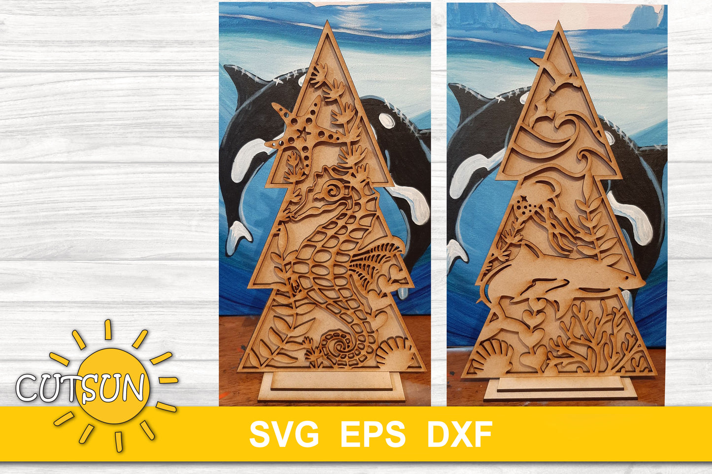 Patterned Sea life standing Christmas trees SVG