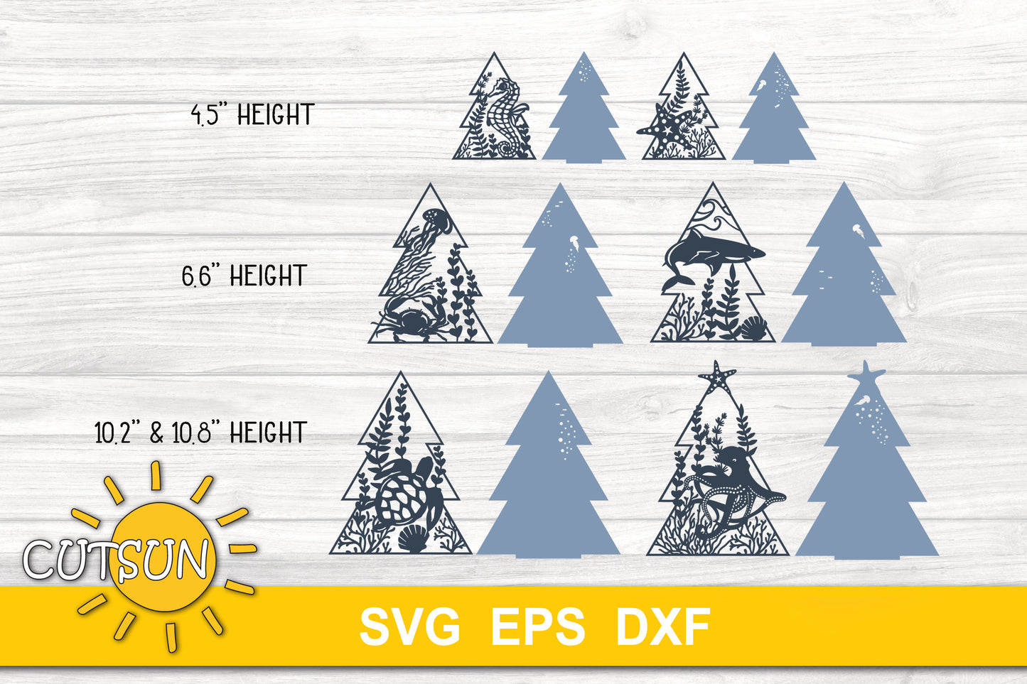 Sea themed standing Christmas trees | Shelf sittes SVG