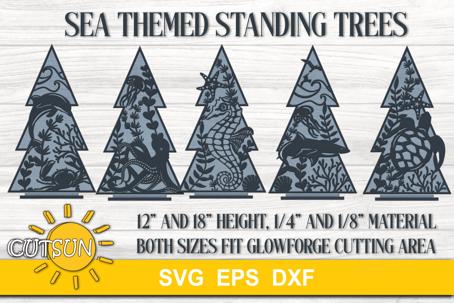 Patterned Sea life standing Christmas trees SVG