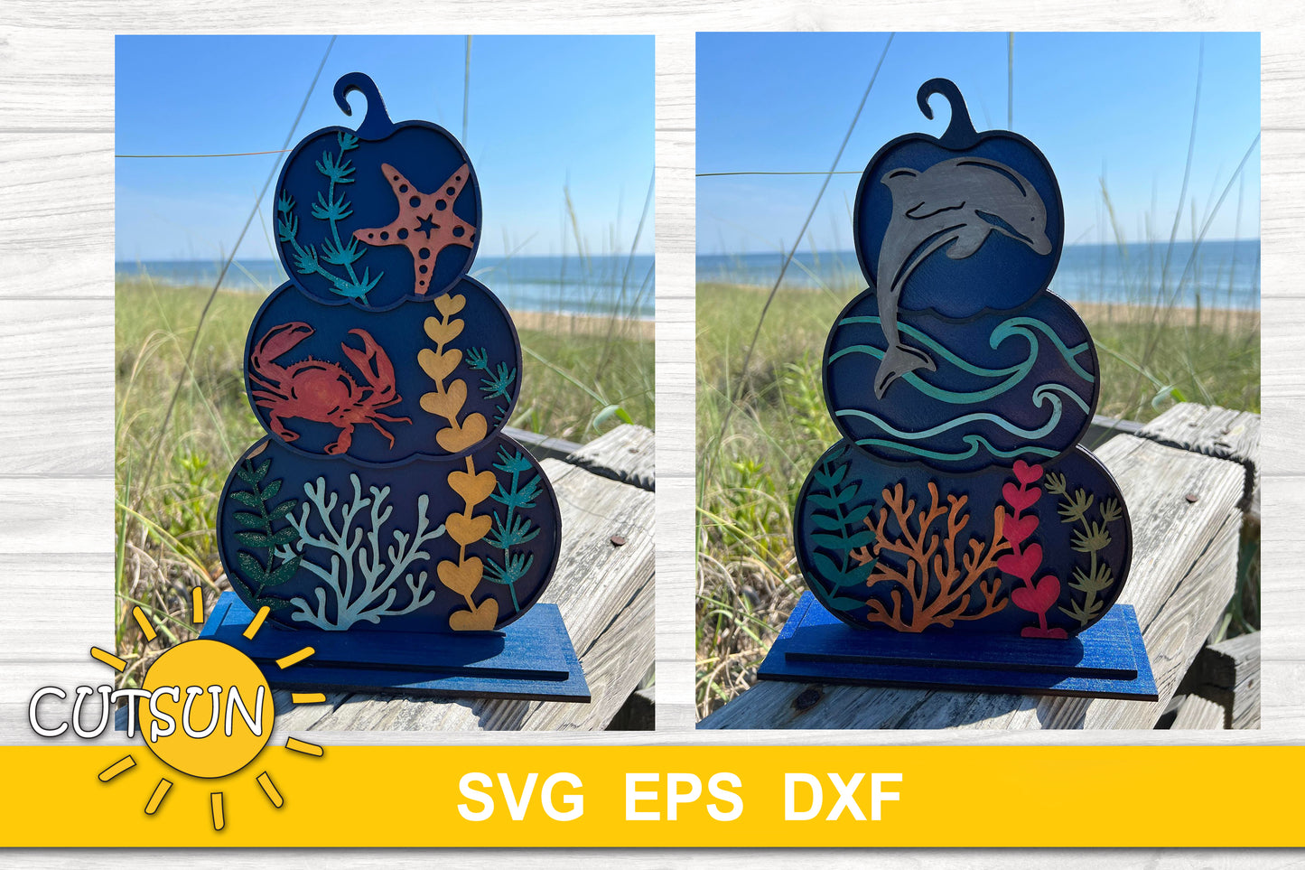 Sea creatures Stacked standing pumpkins fall decor SVG