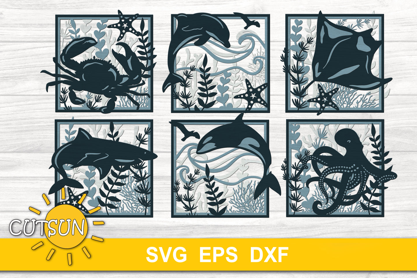 Sea life wall decor SVG | Sea life leaning signs SVG