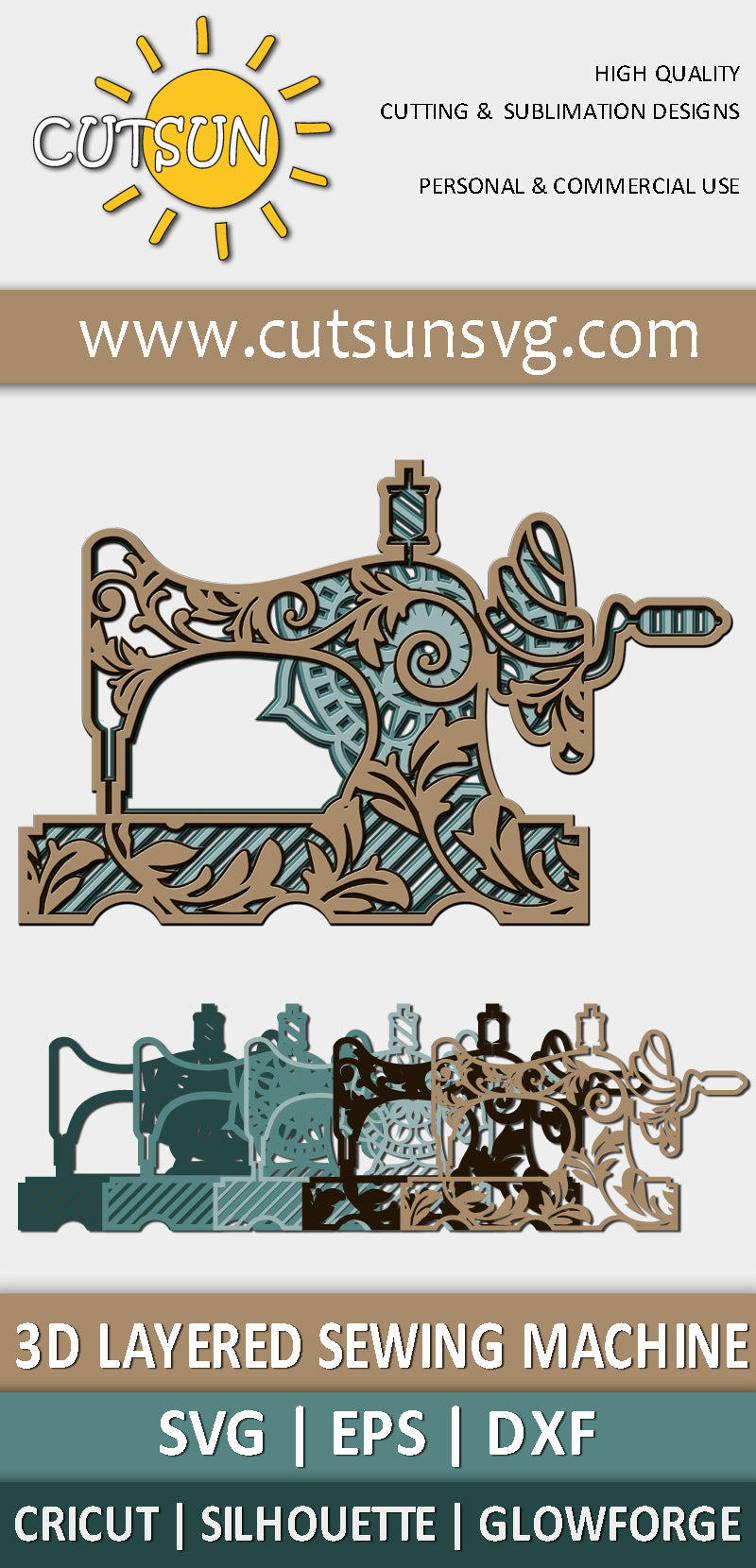 3D Layered Sewing machine SVG