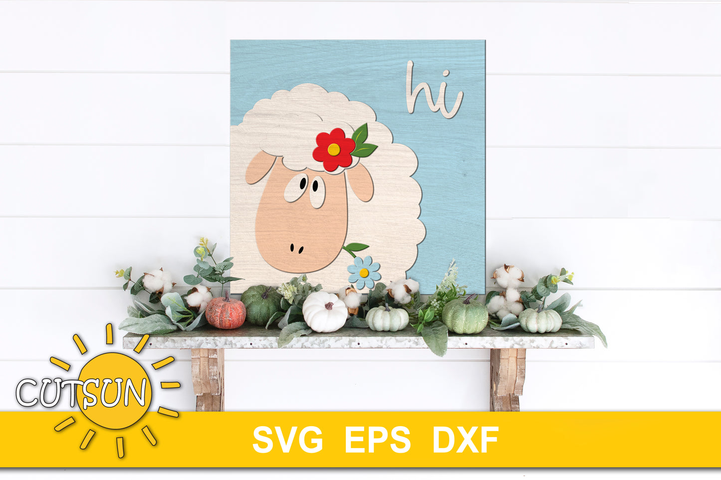 Sheep Hi Square porch sign svg | Spring porch sign svg