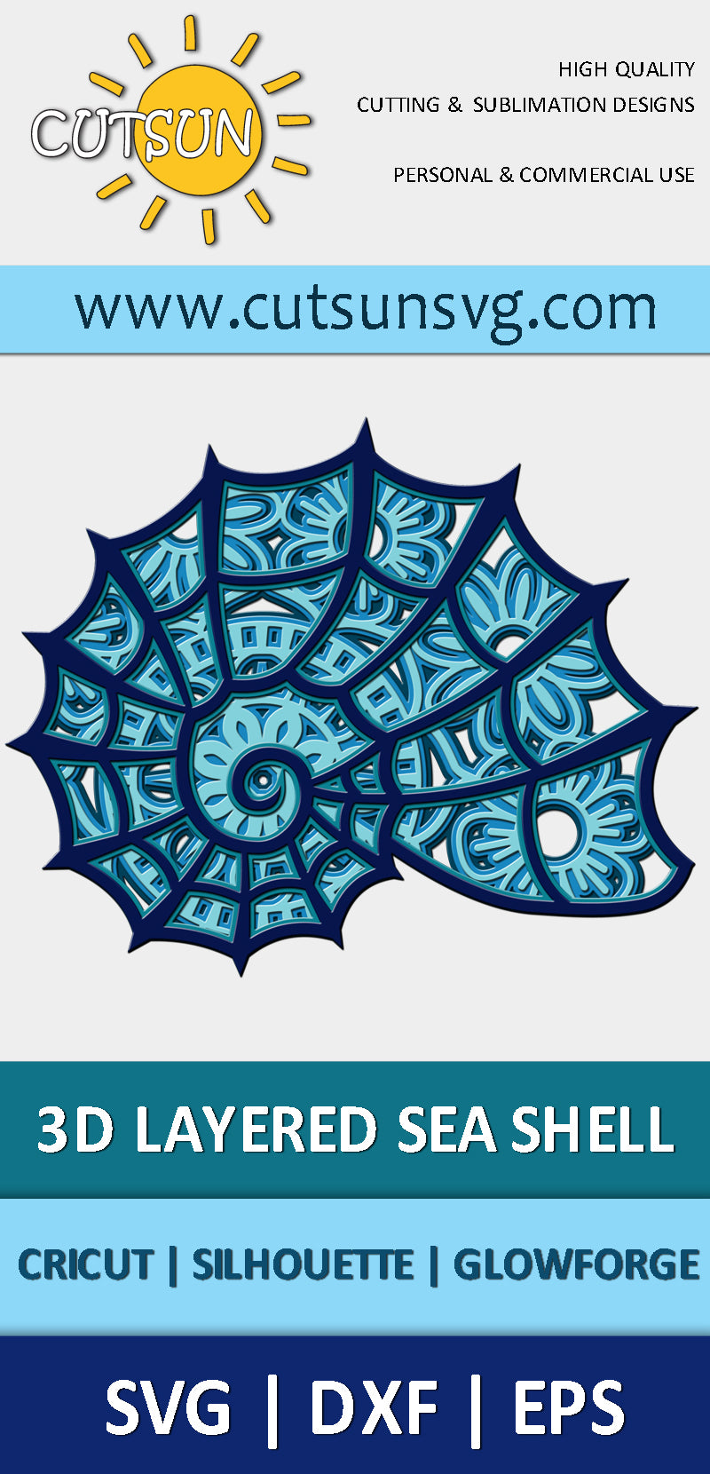 3D Layered Sea shell SVG - 5 layers