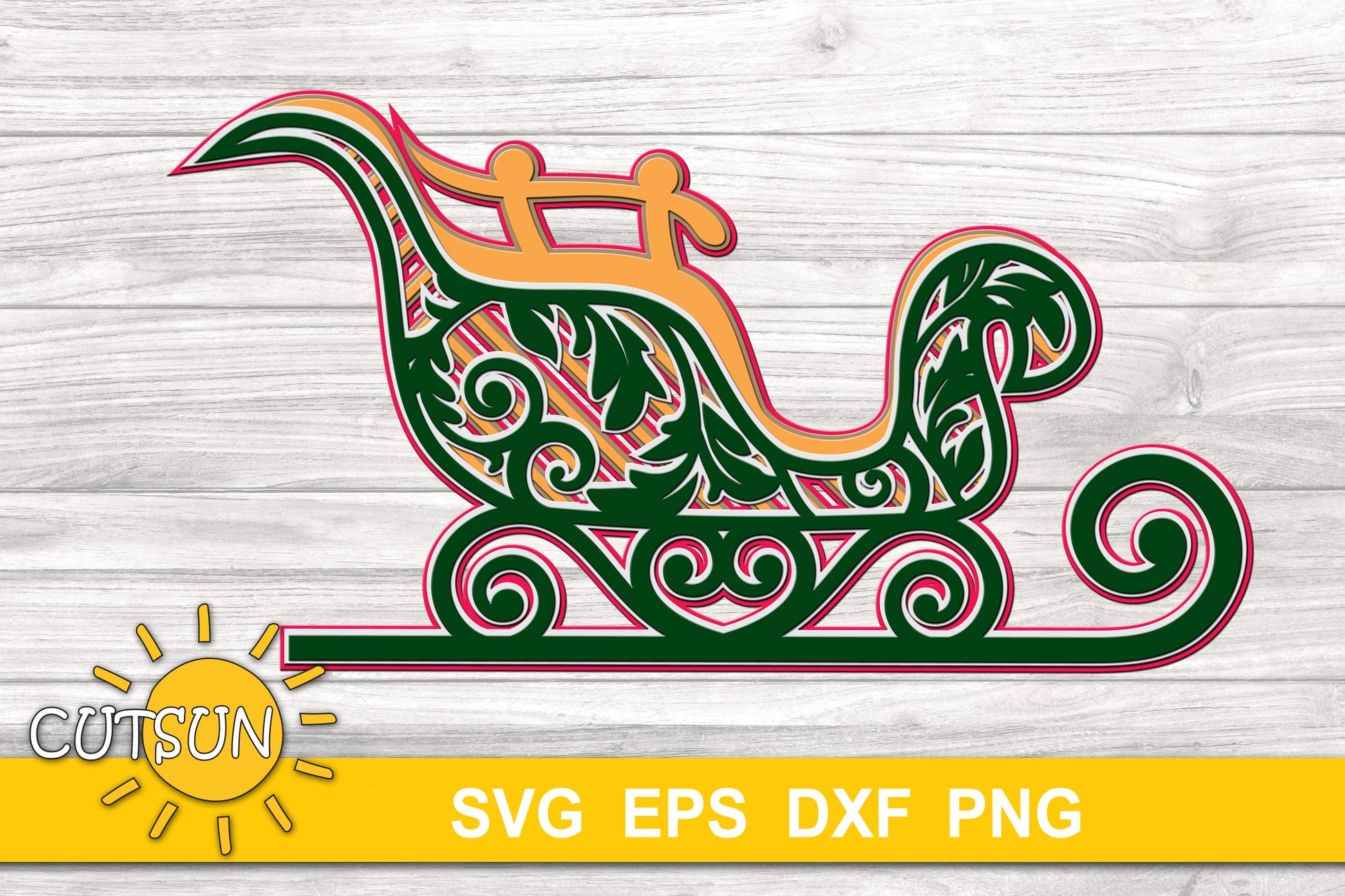3D Layered Sleigh SVG