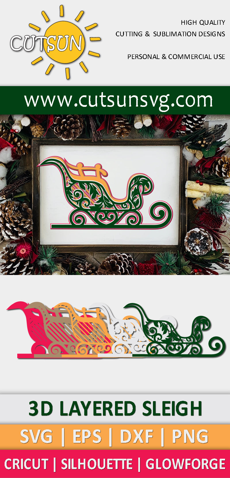 3D Layered Sleigh SVG