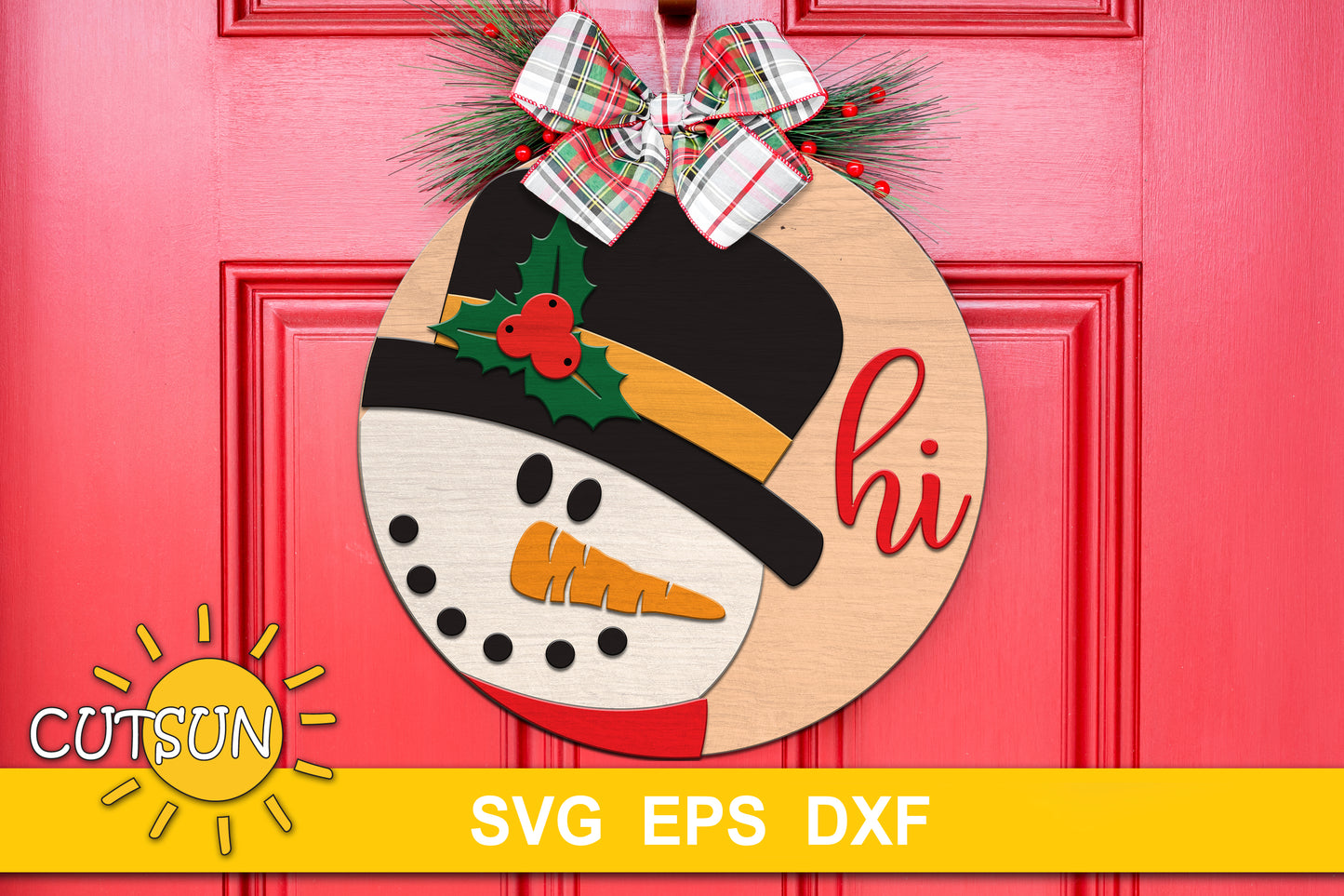 Snowman Hi Christmas Round Sign SVG