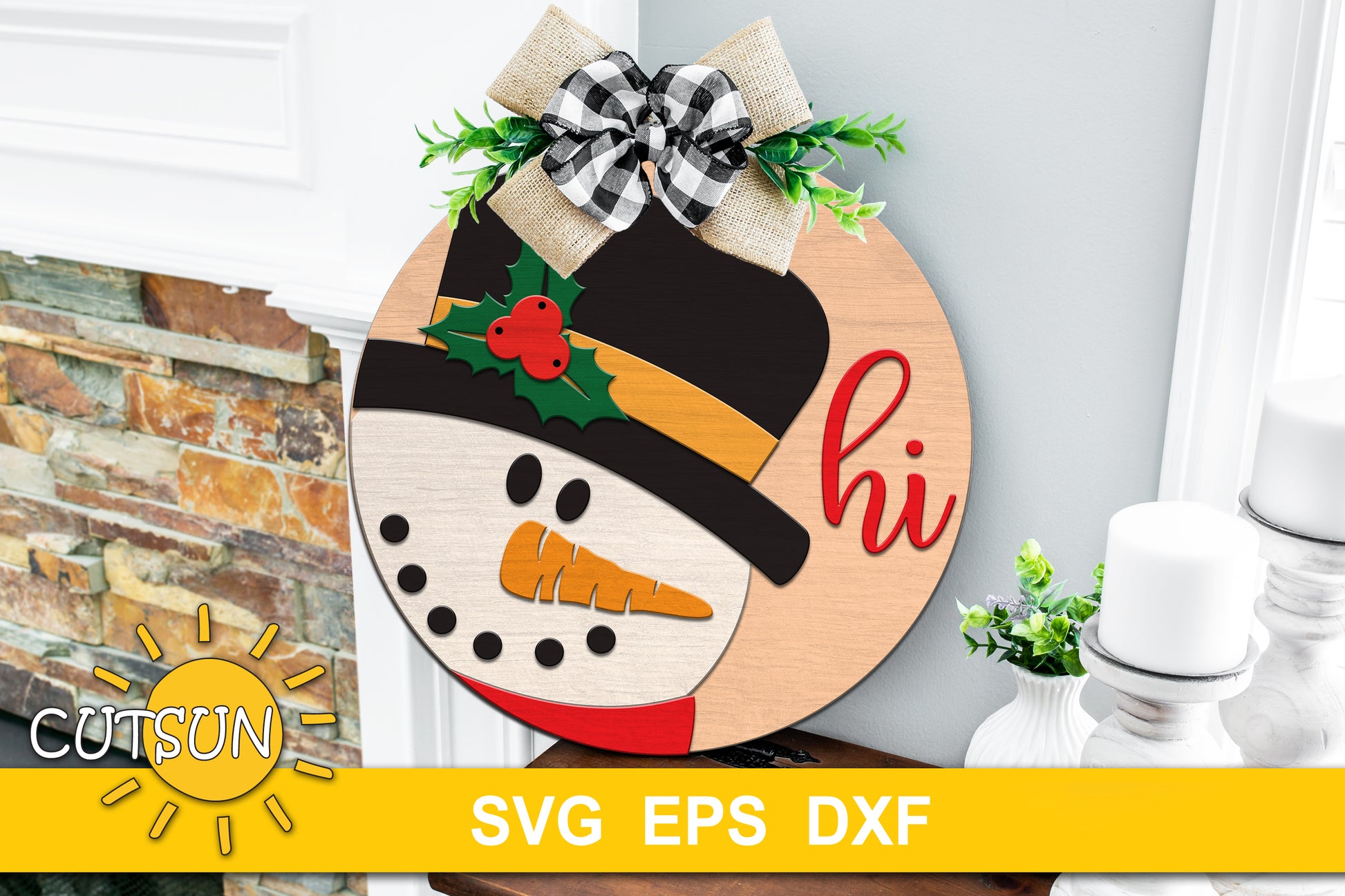 Snowman Hi Christmas Round Sign SVG