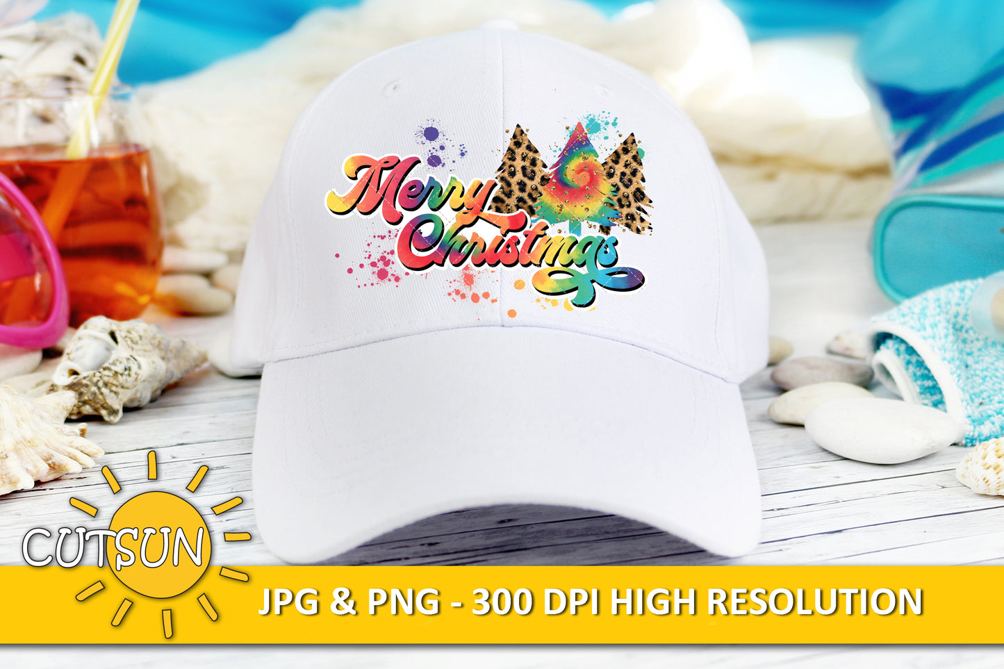 Merry Christmas Tie Dye Splashes sublimation design