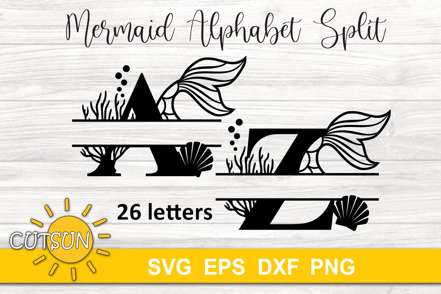 Mermaid Split Alphabet SVG 26 letters | Mermaid Split Monogram SVG