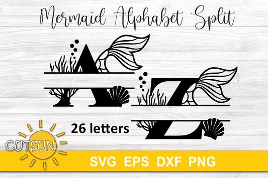 Mermaid Split Alphabet SVG 26 letters | Mermaid Split Monogram SVG