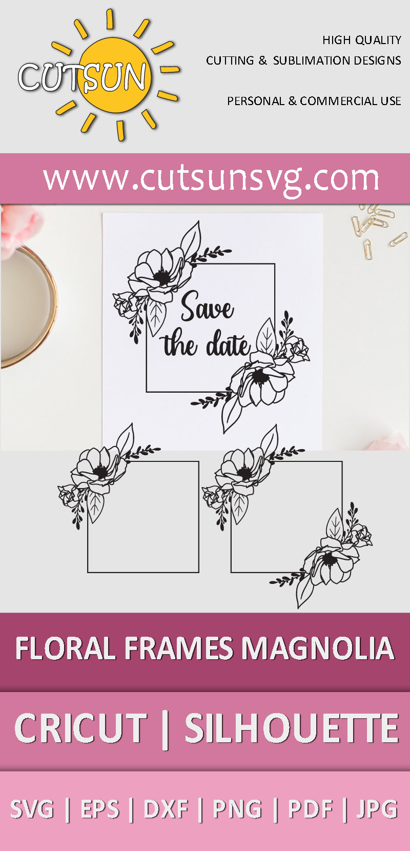Floral Frame SVG Magnolia Square