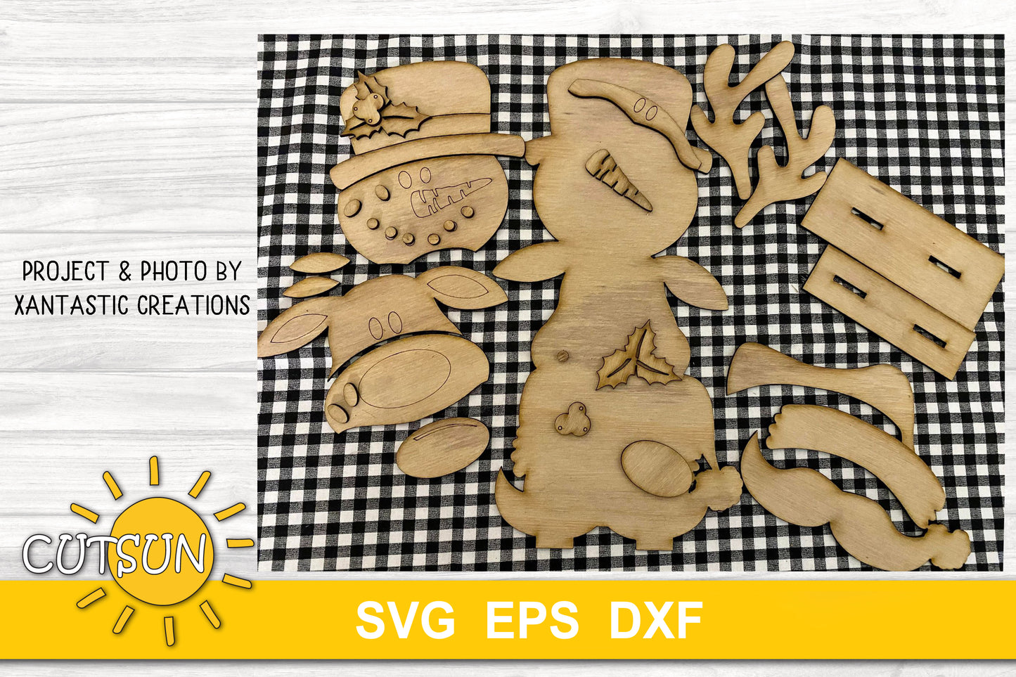 Santa, deer and snowman stacked standing Christmas sign SVG