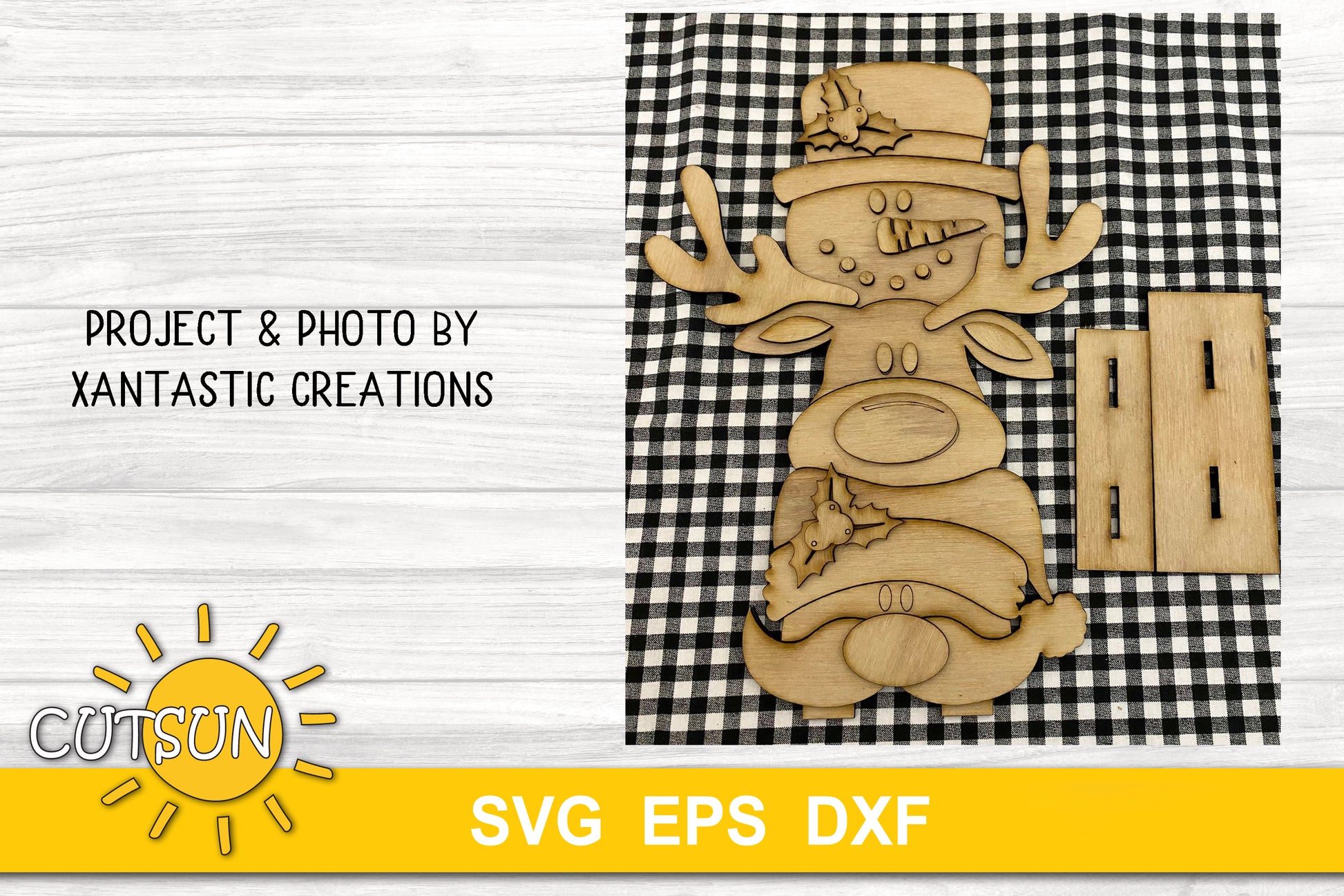 Santa, deer and snowman stacked standing Christmas sign SVG