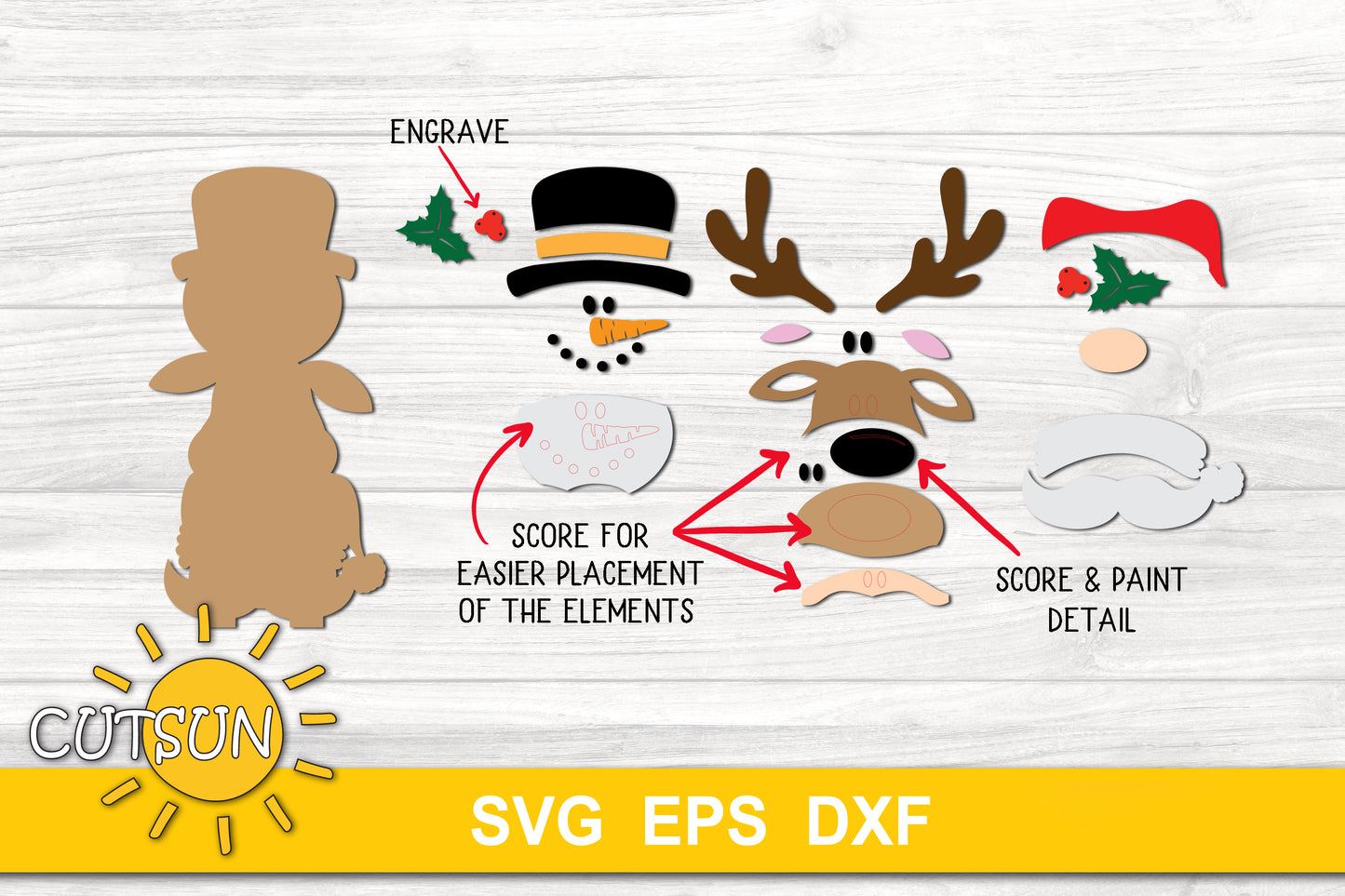 Santa, deer and snowman stacked standing Christmas sign SVGSanta, deer and snowman stacked standing Christmas sign SVG