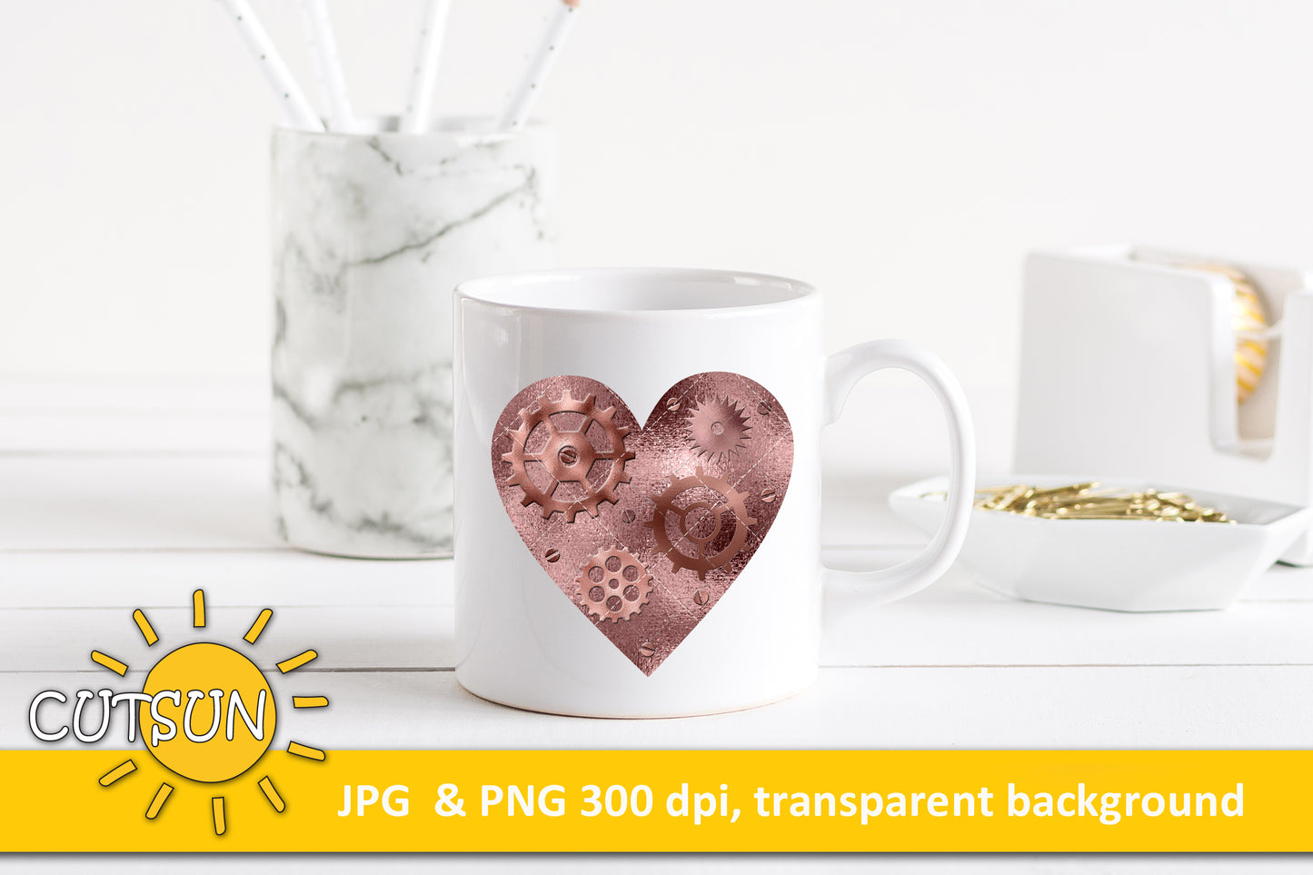 Valentine's day sublimation design Steampunk Heart Rose Gold