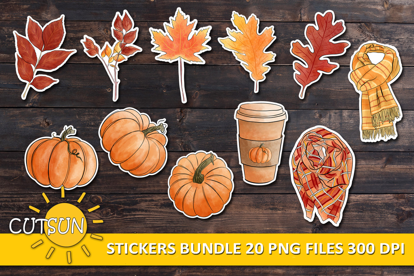 Fall Print n cut stickers bundle | Autumn Print n cut stickers bundle 20 designs