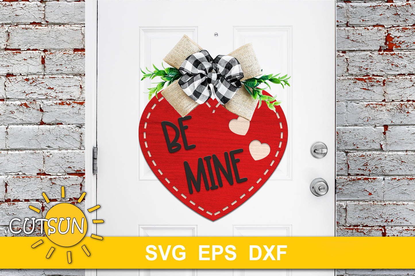 Valentines Day door hanger SVG | Stitched Heart Be Mine SVG