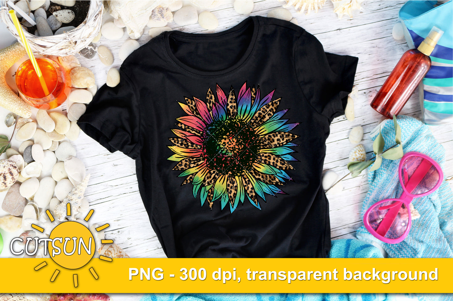 Sunflower sublimation Tie Dye Leopard design