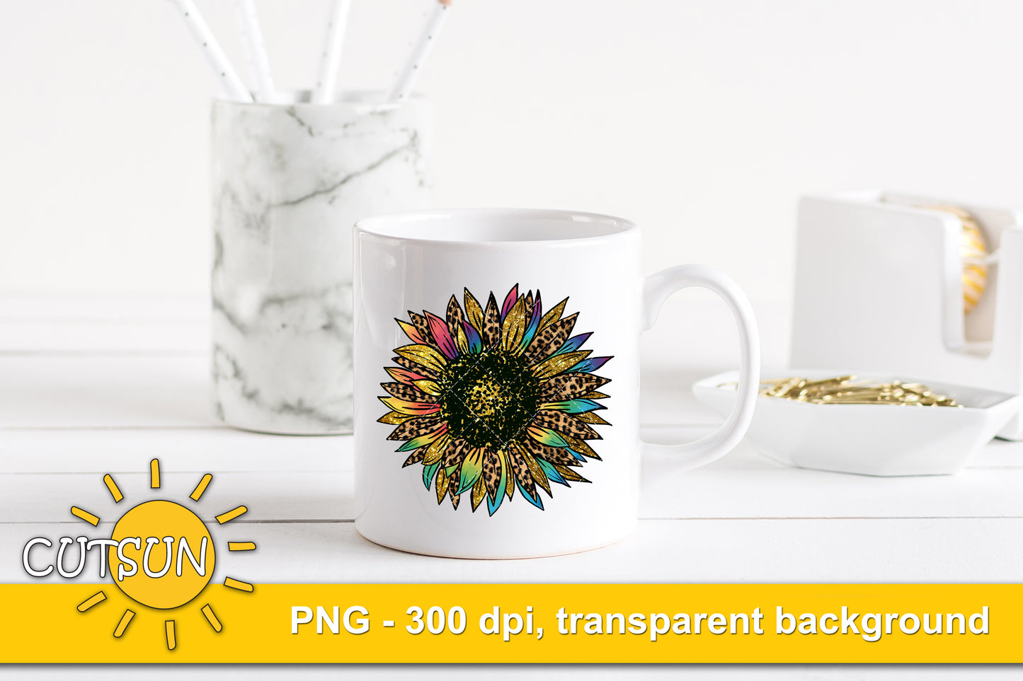 Sunflower sublimation Watercolor Tie Dye Leopard Glitter PNG