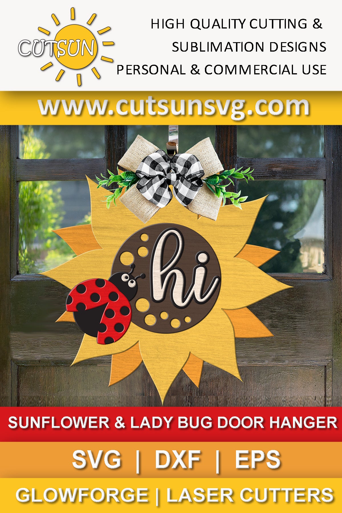 Sunflower Ladybug door sign SVG