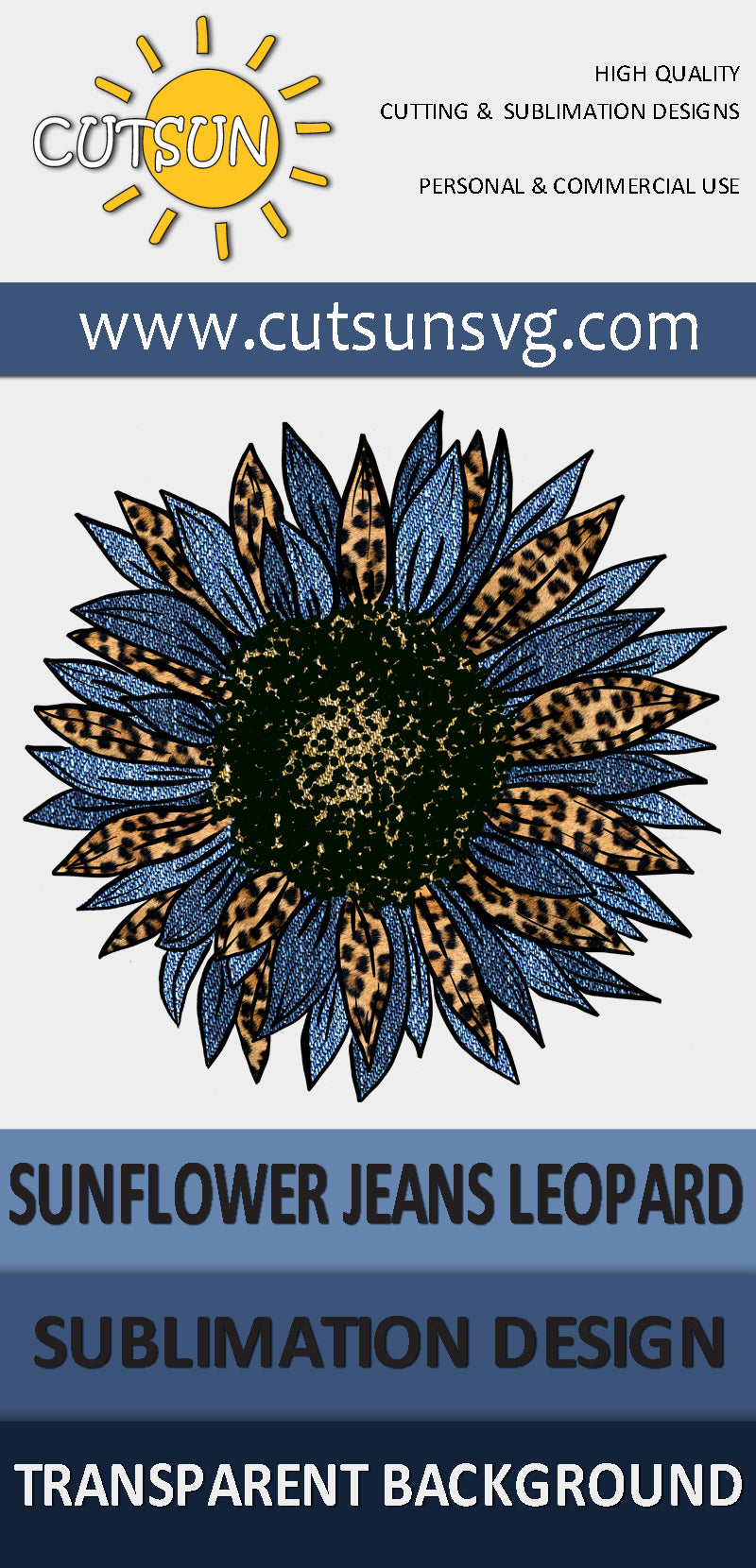 Sunflower sublimation Jeans and Leopard texture PNG