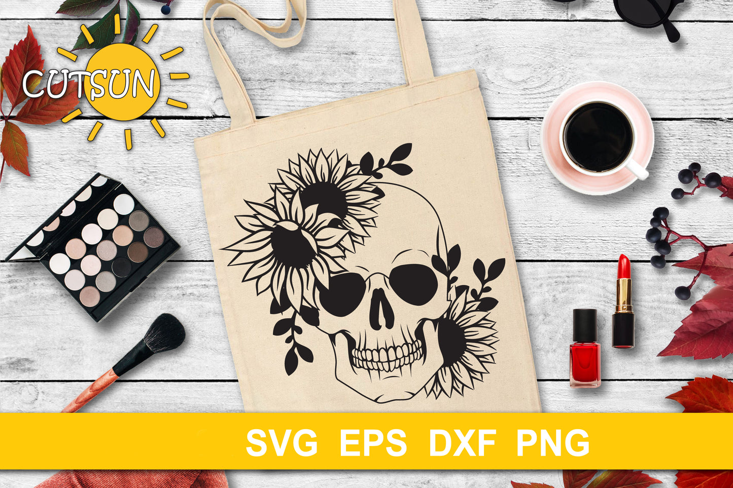 Sunflowers Skull SVG