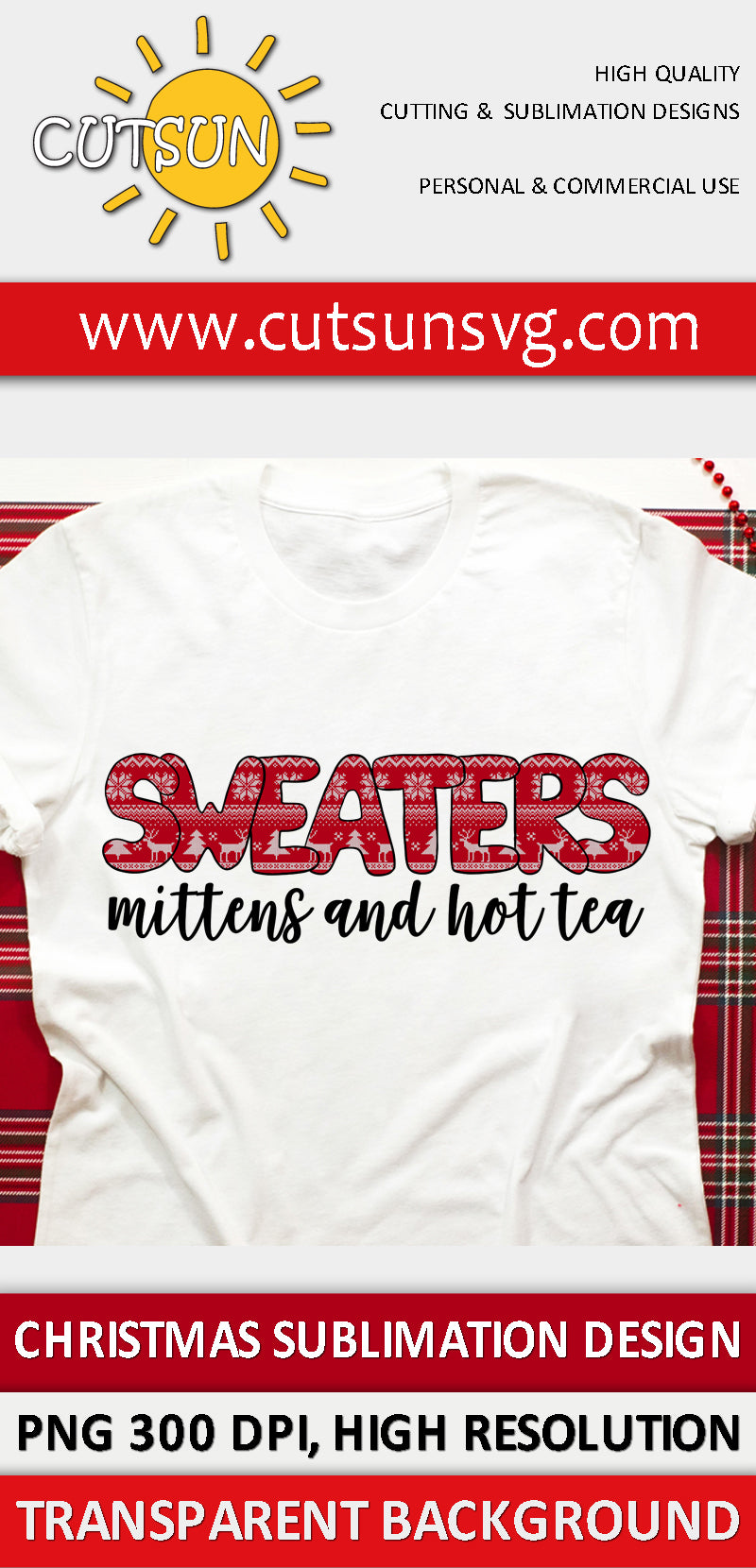 Sweaters, mittens and hot tea sublimation design