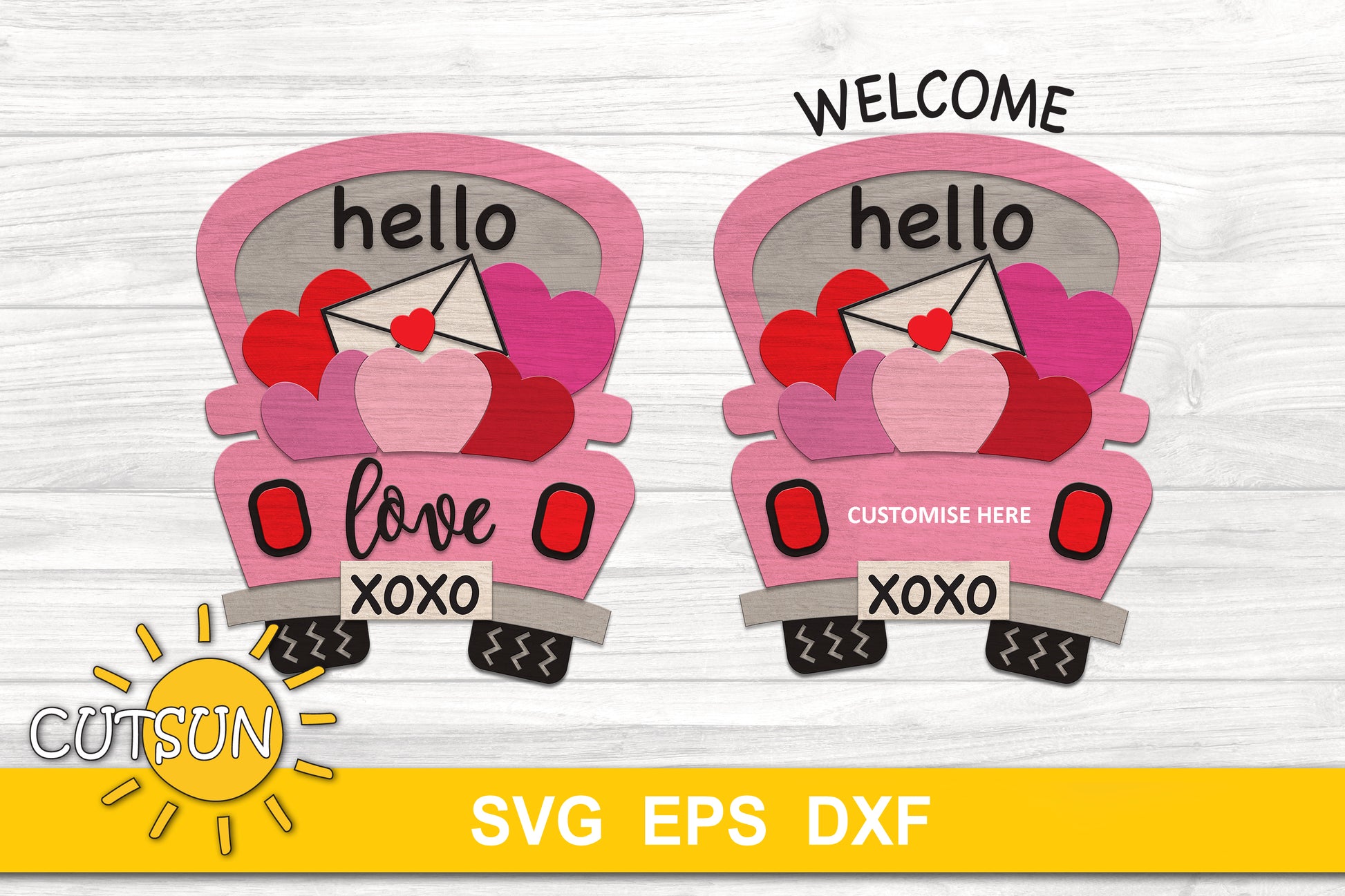 Valentine's day Door Hanger SVG Truck with hearts