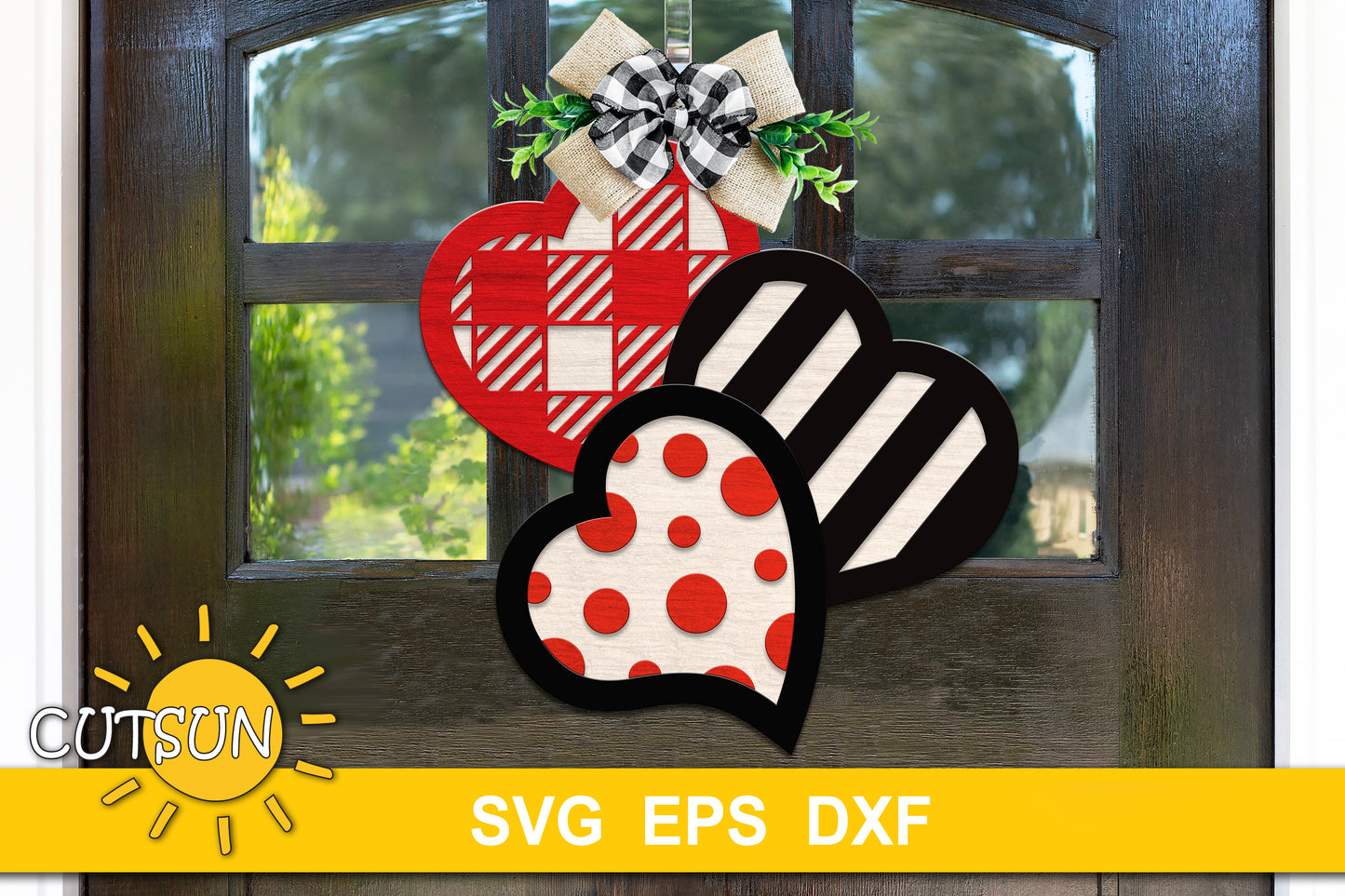 Patterned hearts door hanger svg