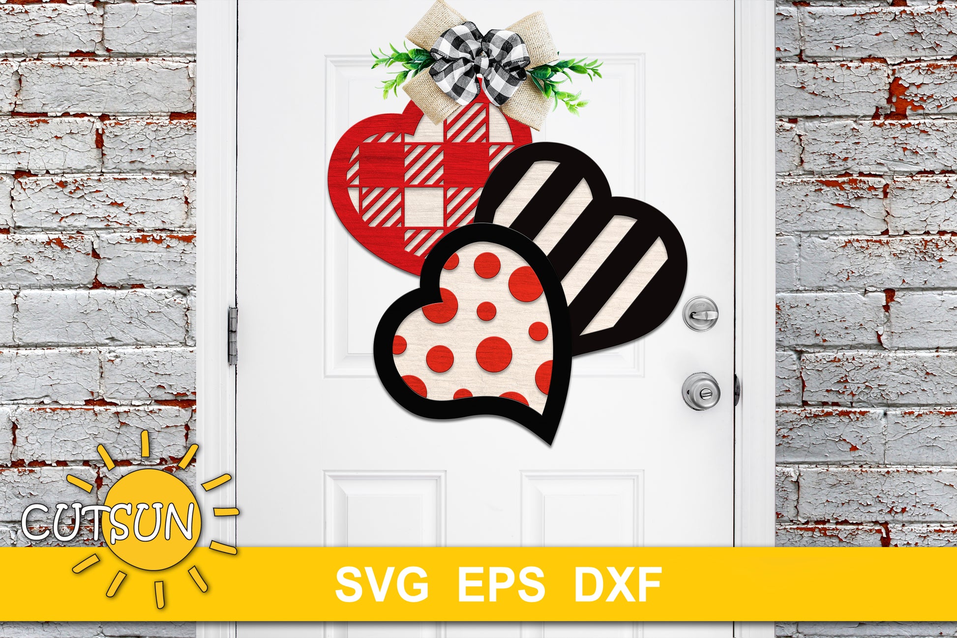 Patterned hearts door hanger svg