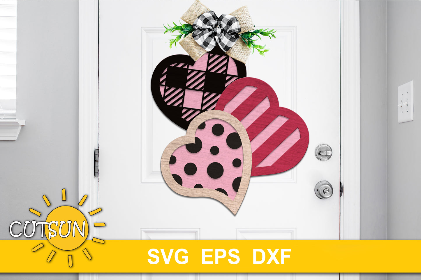 Patterned hearts door hanger svg