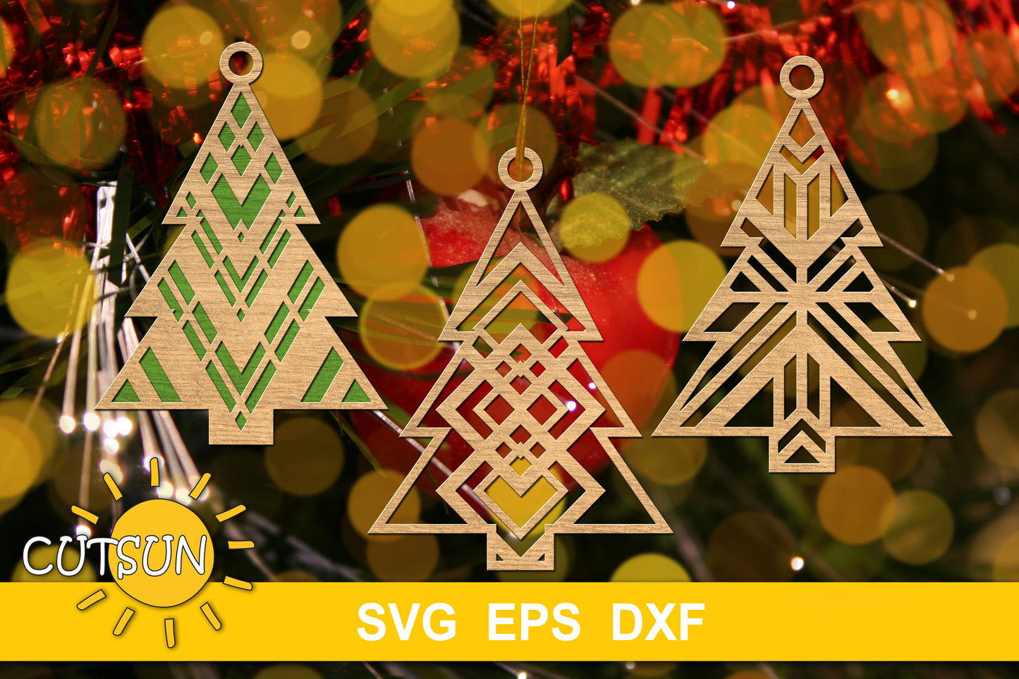 Christmas Trees with Geometric patterns SVG bundle