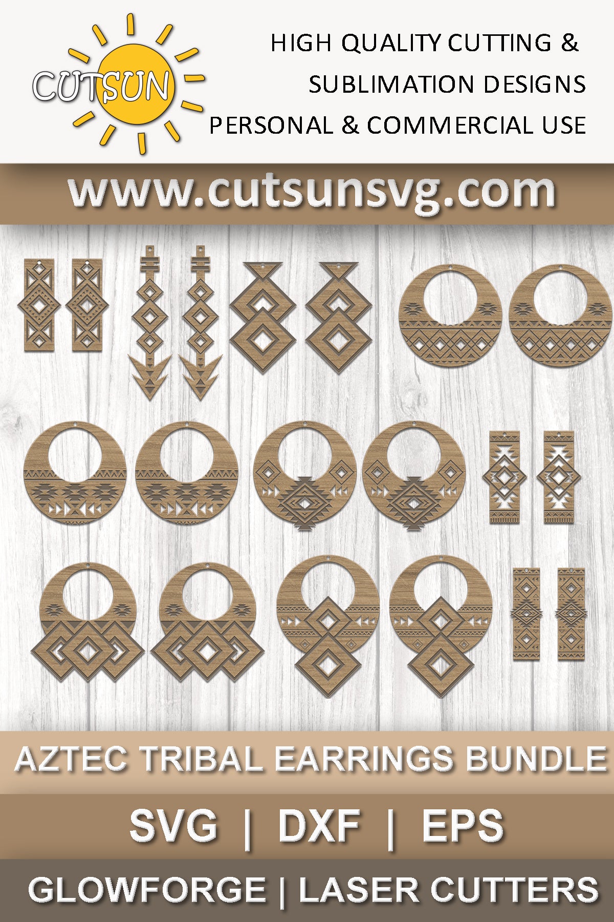 Aztec Tribal Earrings SVG bundle