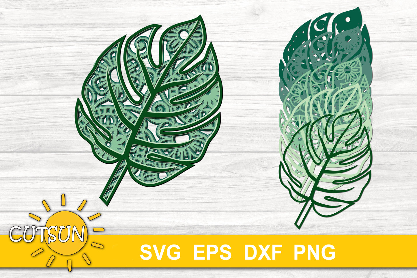 3D layered Monstera leaf SVG