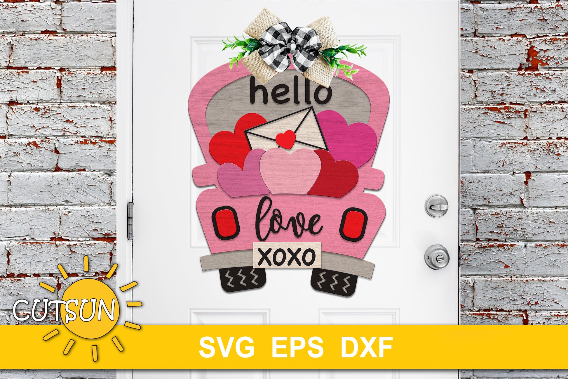 Valentine's day Door Hanger SVG Truck with hearts