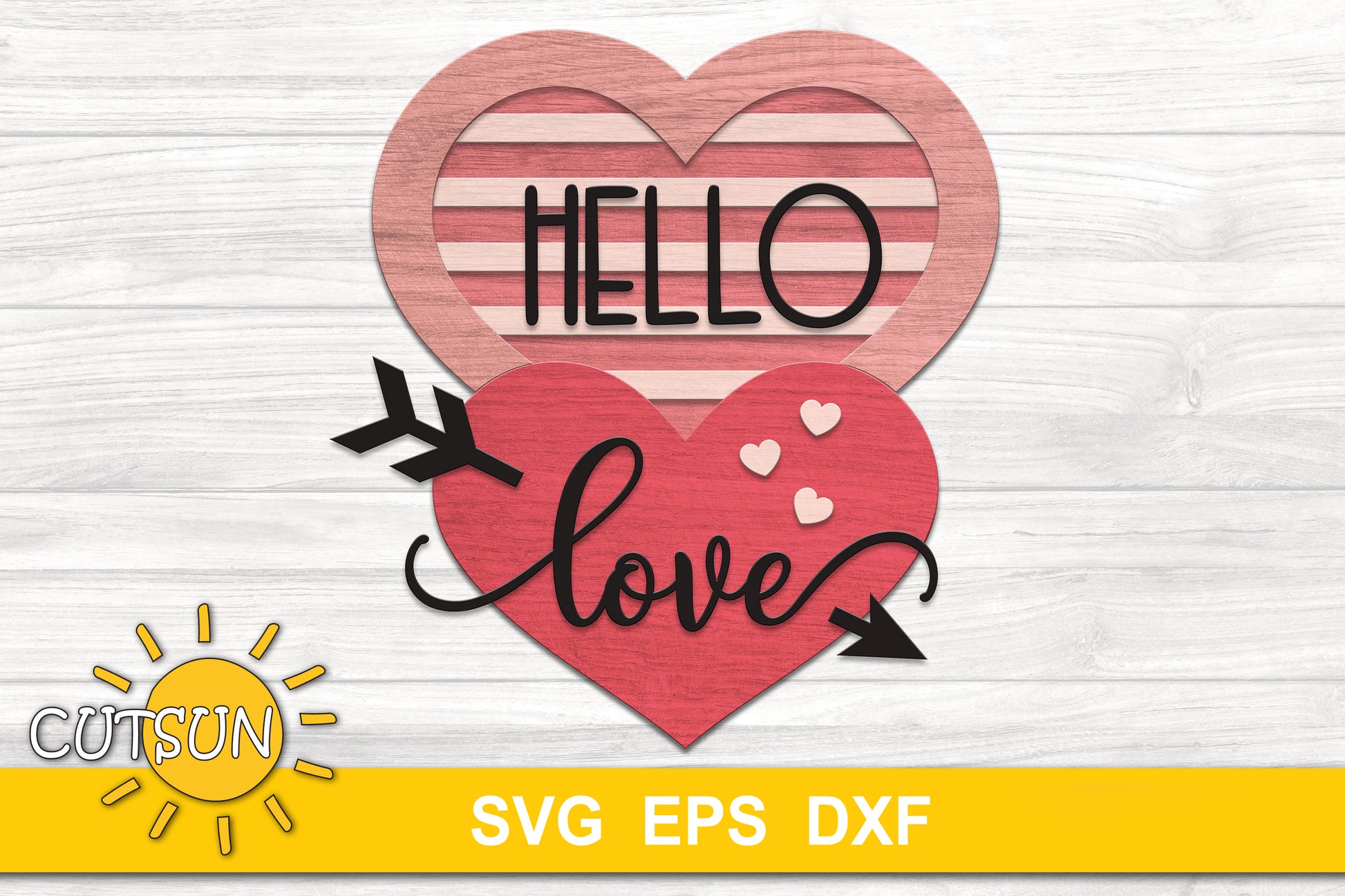 Valentines Day Door Hanger SVG | Hello Love Two Hearts Door hanger SVG